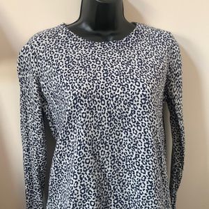 Boden cotton blend navy and grey cheetah patterned light, crew necked sweater